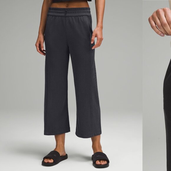 LULULEMON ribbed softstreme mid rise wide leg cropped pants 25" inseam (sz4) - Picture 1 of 16